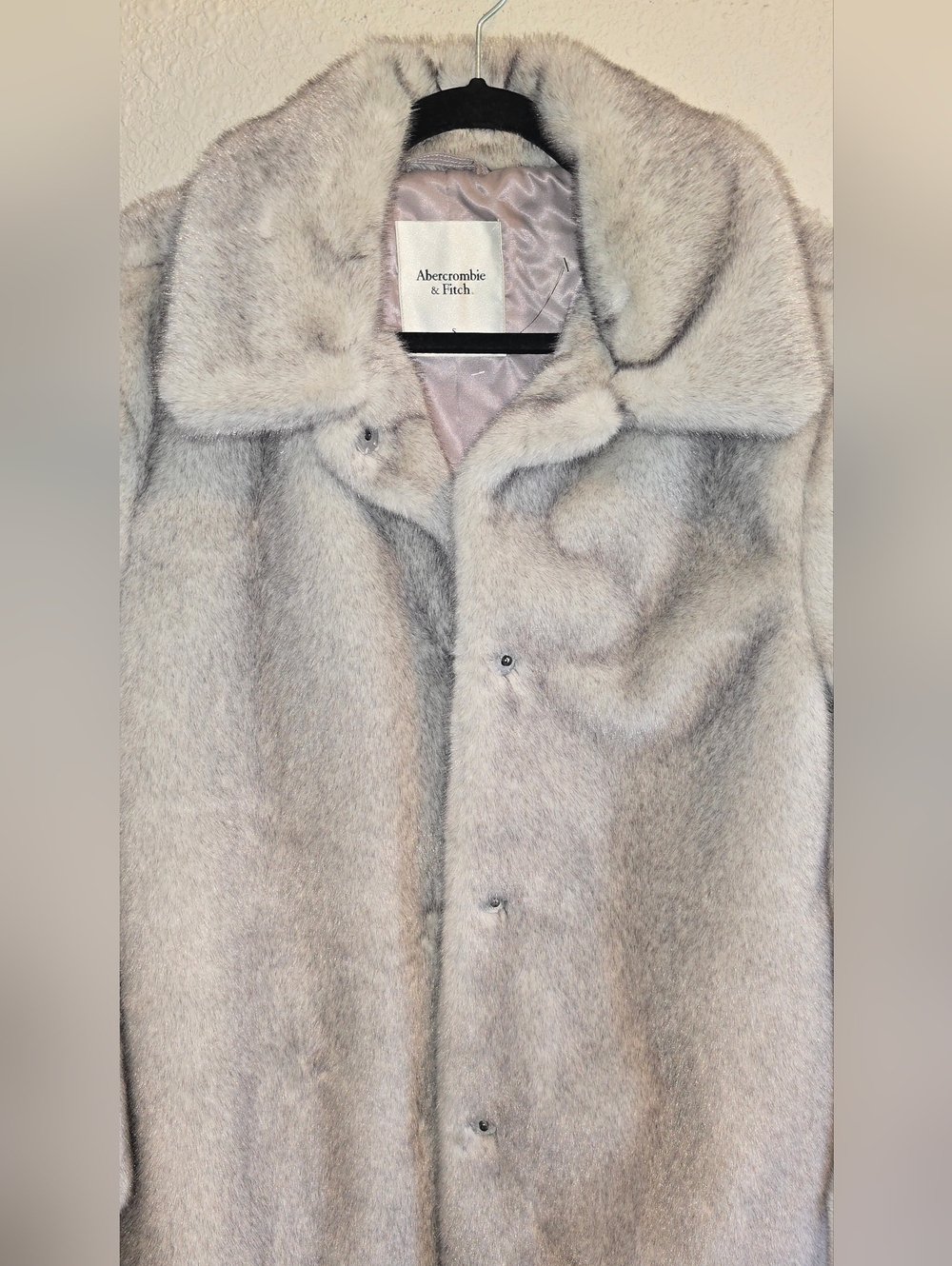Abercrombie & Fitch Faux Fur Maxi Coat Size Small Gray NWOT - Picture 11 of 11